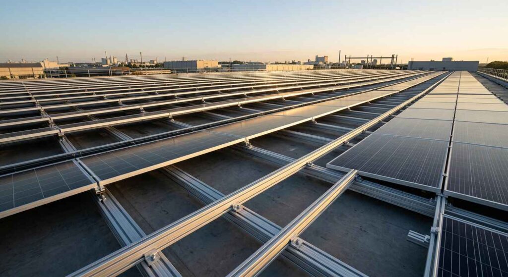 Extruded Rails in a Rooftop Solar Array